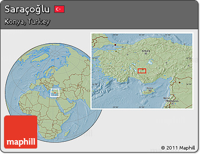 Savanna Style Location Map of Saraçoğlu, hill shading