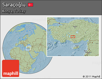 Savanna Style Location Map of Saraçoğlu, hill shading