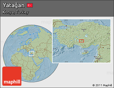 Savanna Style Location Map of Yatağan, hill shading