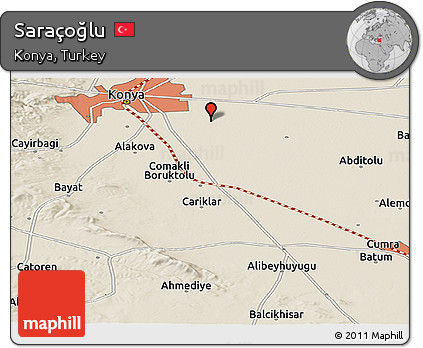 Shaded Relief Panoramic Map of Saraçoğlu