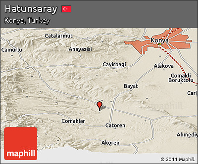 Shaded Relief Panoramic Map of Hatunsaray