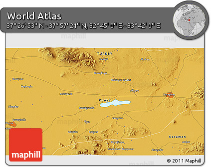 Physical 3D Map of the Area around 37° 42' 7" N, 33° 13' 30" E