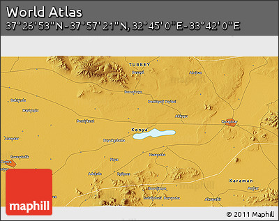Physical 3D Map of the Area around 37° 42' 7" N, 33° 13' 30" E
