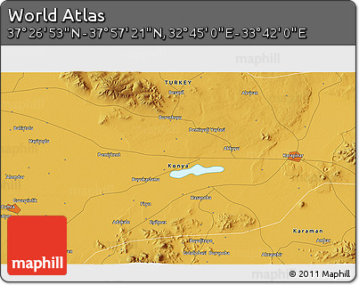 Physical 3D Map of the Area around 37° 42' 7" N, 33° 13' 30" E