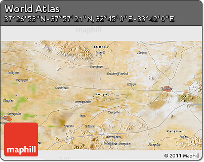 Satellite 3D Map of the Area around 37° 42' 7" N, 33° 13' 30" E