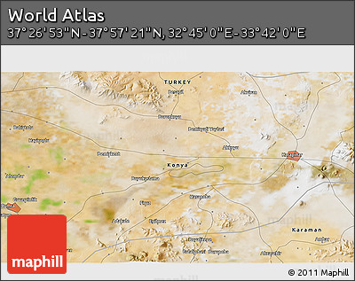 Satellite 3D Map of the Area around 37° 42' 7" N, 33° 13' 30" E