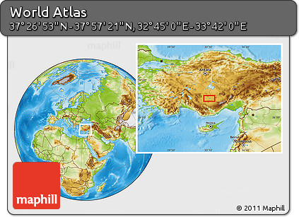 Physical Location Map of the Area around 37° 42' 7" N, 33° 13' 30" E