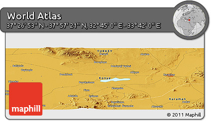 Physical Panoramic Map of the Area around 37° 42' 7" N, 33° 13' 30" E