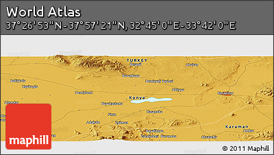 Physical Panoramic Map of the Area around 37° 42' 7" N, 33° 13' 30" E