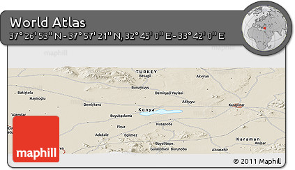 Shaded Relief Panoramic Map of the Area around 37° 42' 7" N, 33° 13' 30" E