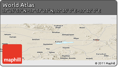 Shaded Relief Panoramic Map of the Area around 37° 42' 7" N, 33° 13' 30" E