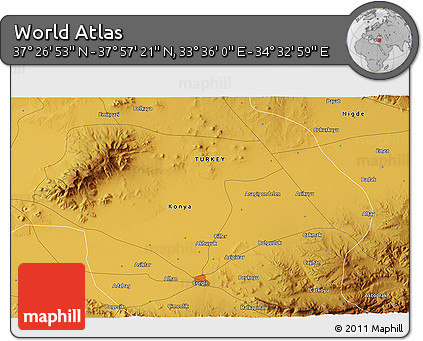 Physical 3D Map of the Area around 37° 42' 7" N, 34° 4' 30" E