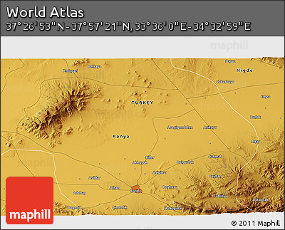 Physical 3D Map of the Area around 37° 42' 7" N, 34° 4' 30" E