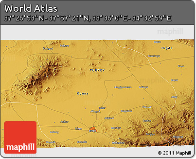 Physical 3D Map of the Area around 37° 42' 7" N, 34° 4' 30" E