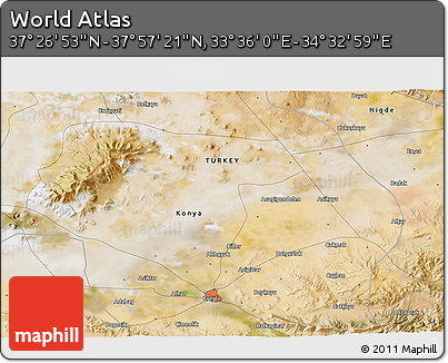 Satellite 3D Map of the Area around 37° 42' 7" N, 34° 4' 30" E