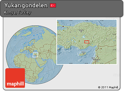 Savanna Style Location Map of Yukarıgöndelen, hill shading