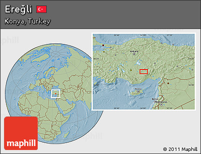 Savanna Style Location Map of Ereğli, hill shading