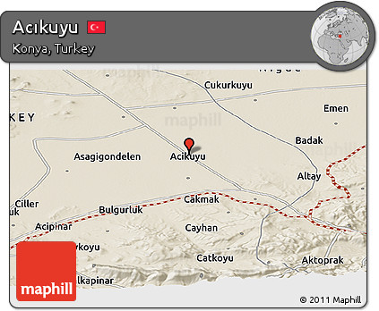 Shaded Relief Panoramic Map of Acıkuyu