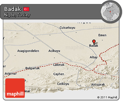 Shaded Relief Panoramic Map of Badak