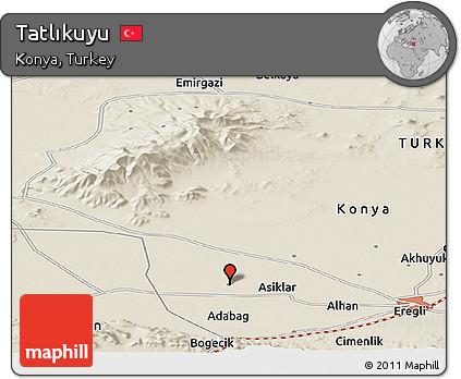 Shaded Relief Panoramic Map of Tatlıkuyu