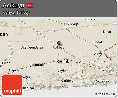 Shaded Relief Panoramic Map of Acıkuyu