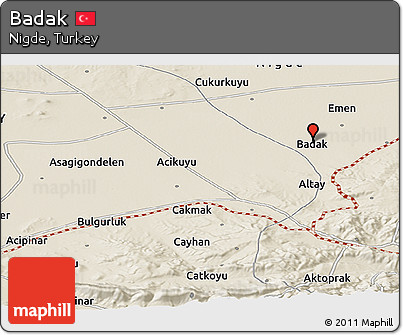 Shaded Relief Panoramic Map of Badak