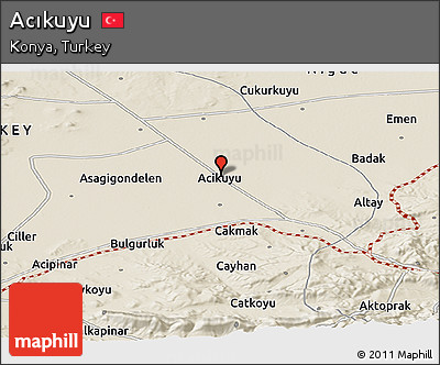 Shaded Relief Panoramic Map of Acıkuyu