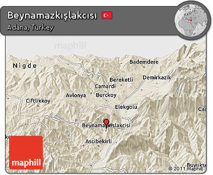 Shaded Relief Panoramic Map of Beynamazkışlakcısı