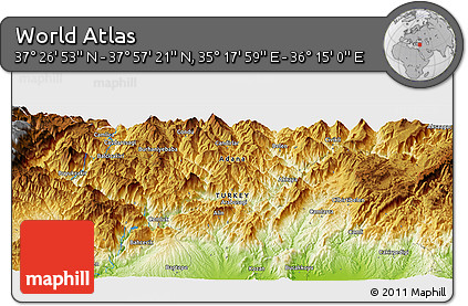 Physical Panoramic Map of the Area around 37° 42' 7" N, 35° 46' 29" E