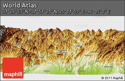 Physical Panoramic Map of the Area around 37° 42' 7" N, 35° 46' 29" E
