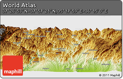 Physical Panoramic Map of the Area around 37° 42' 7" N, 35° 46' 29" E