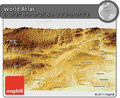 Physical 3D Map of the Area around 37° 42' 7" N, 37° 28' 30" E