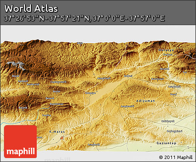 Physical 3D Map of the Area around 37° 42' 7" N, 37° 28' 30" E