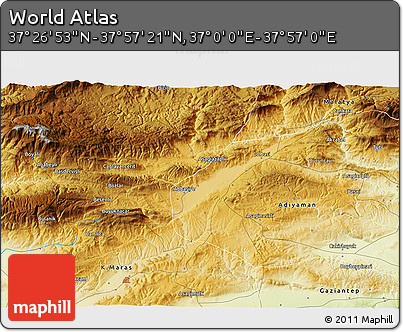 Physical 3D Map of the Area around 37° 42' 7" N, 37° 28' 30" E