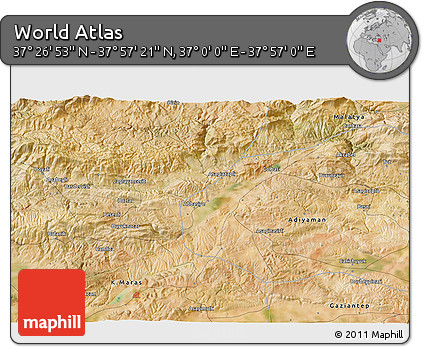 Satellite 3D Map of the Area around 37° 42' 7" N, 37° 28' 30" E