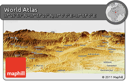 Physical Panoramic Map of the Area around 37° 42' 7" N, 37° 28' 30" E