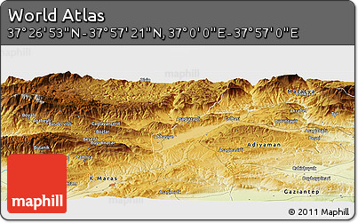 Physical Panoramic Map of the Area around 37° 42' 7" N, 37° 28' 30" E