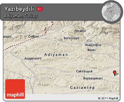 Shaded Relief Panoramic Map of Yazıbeydili