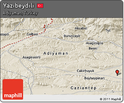 Shaded Relief Panoramic Map of Yazıbeydili