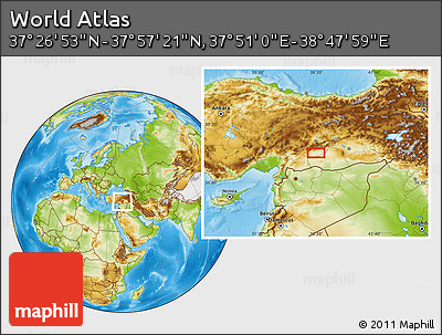Physical Location Map of the Area around 37° 42' 7" N, 38° 19' 30" E