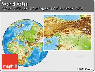 Physical Location Map of the Area around 37° 42' 7" N, 38° 19' 30" E