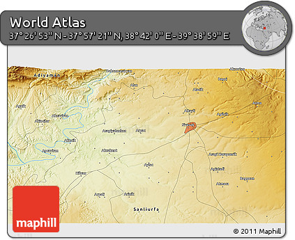 Physical 3D Map of the Area around 37° 42' 7" N, 39° 10' 29" E