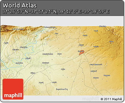 Physical 3D Map of the Area around 37° 42' 7" N, 39° 10' 29" E