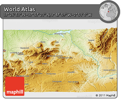 Physical 3D Map of the Area around 37° 42' 7" N, 3° 19' 30" W
