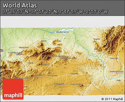 Physical 3D Map of the Area around 37° 42' 7" N, 3° 19' 30" W