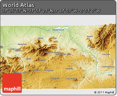 Physical 3D Map of the Area around 37° 42' 7" N, 3° 19' 30" W