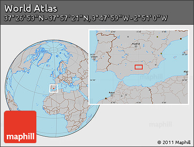 Gray Location Map of the Area around 37° 42' 7" N, 3° 19' 30" W