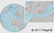 Gray Location Map of the area around 37° 42' 7" N, 3° 19' 30" W, hill shading