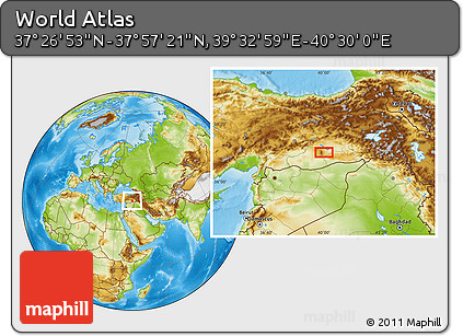 Physical Location Map of the Area around 37° 42' 7" N, 40° 1' 29" E
