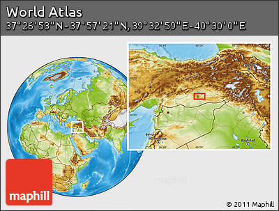 Physical Location Map of the Area around 37° 42' 7" N, 40° 1' 29" E